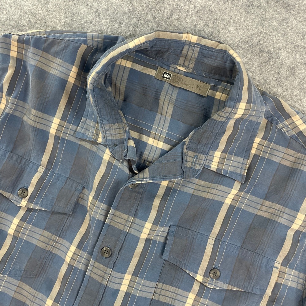 Rei Mens Shirt XL Blue Plaid Long Sleeve